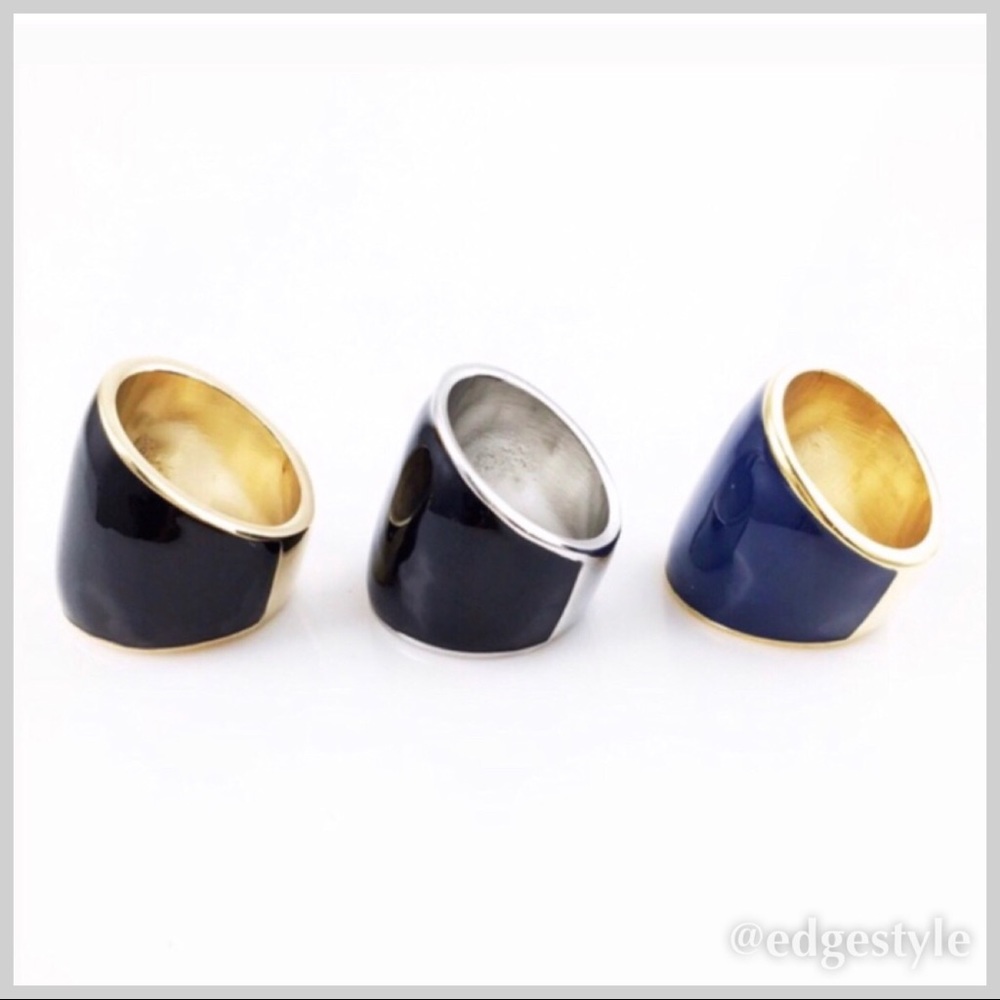🆕 Jessica Elliott Enamel Ring Black-Silver 6,9‎ $34